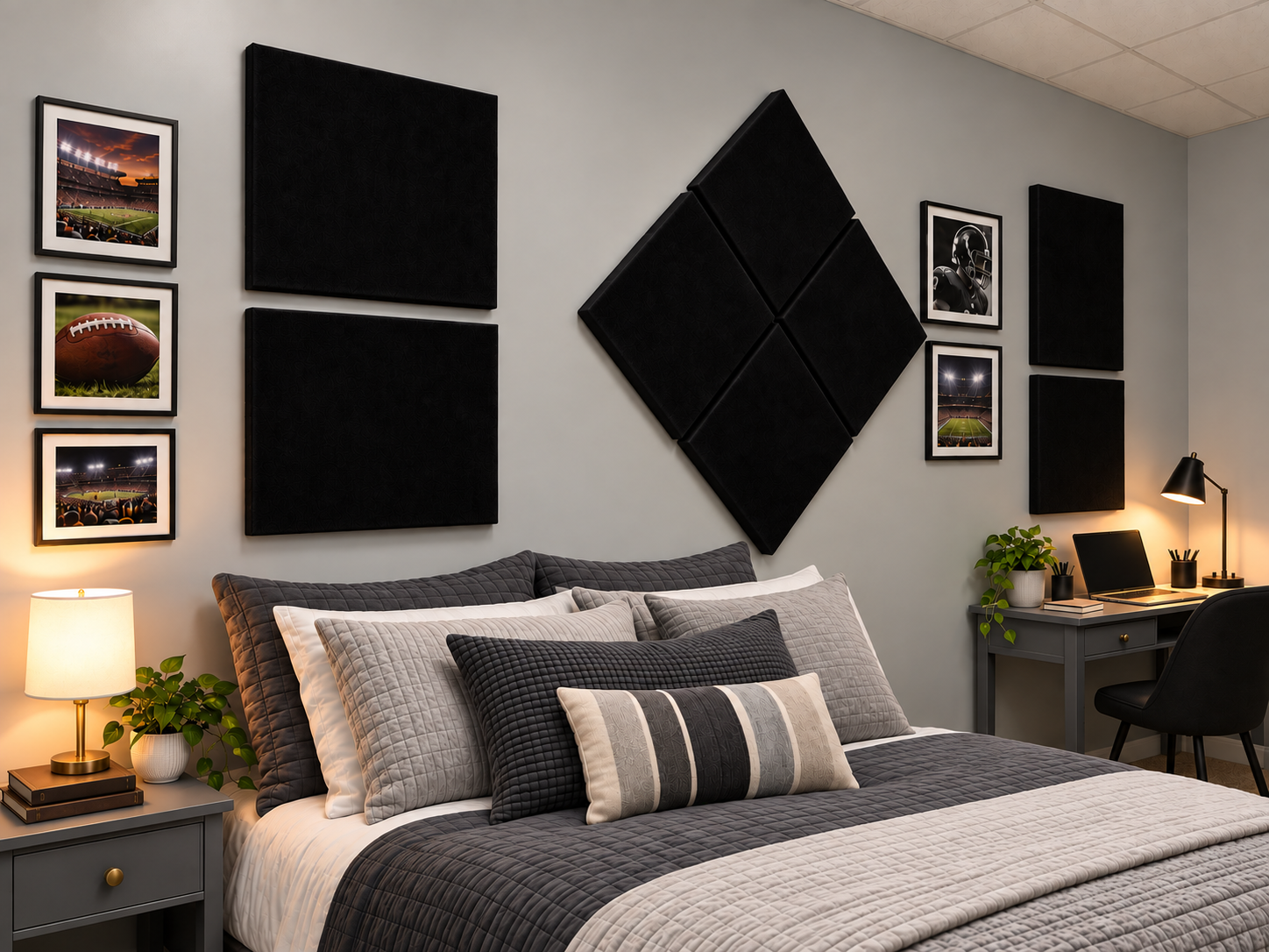 Image of Bedroom with Black SonoLite panels on walls