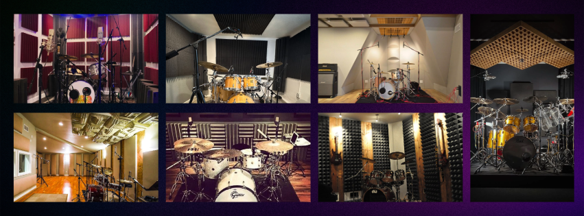 Images of Auralex products installed in drum studios