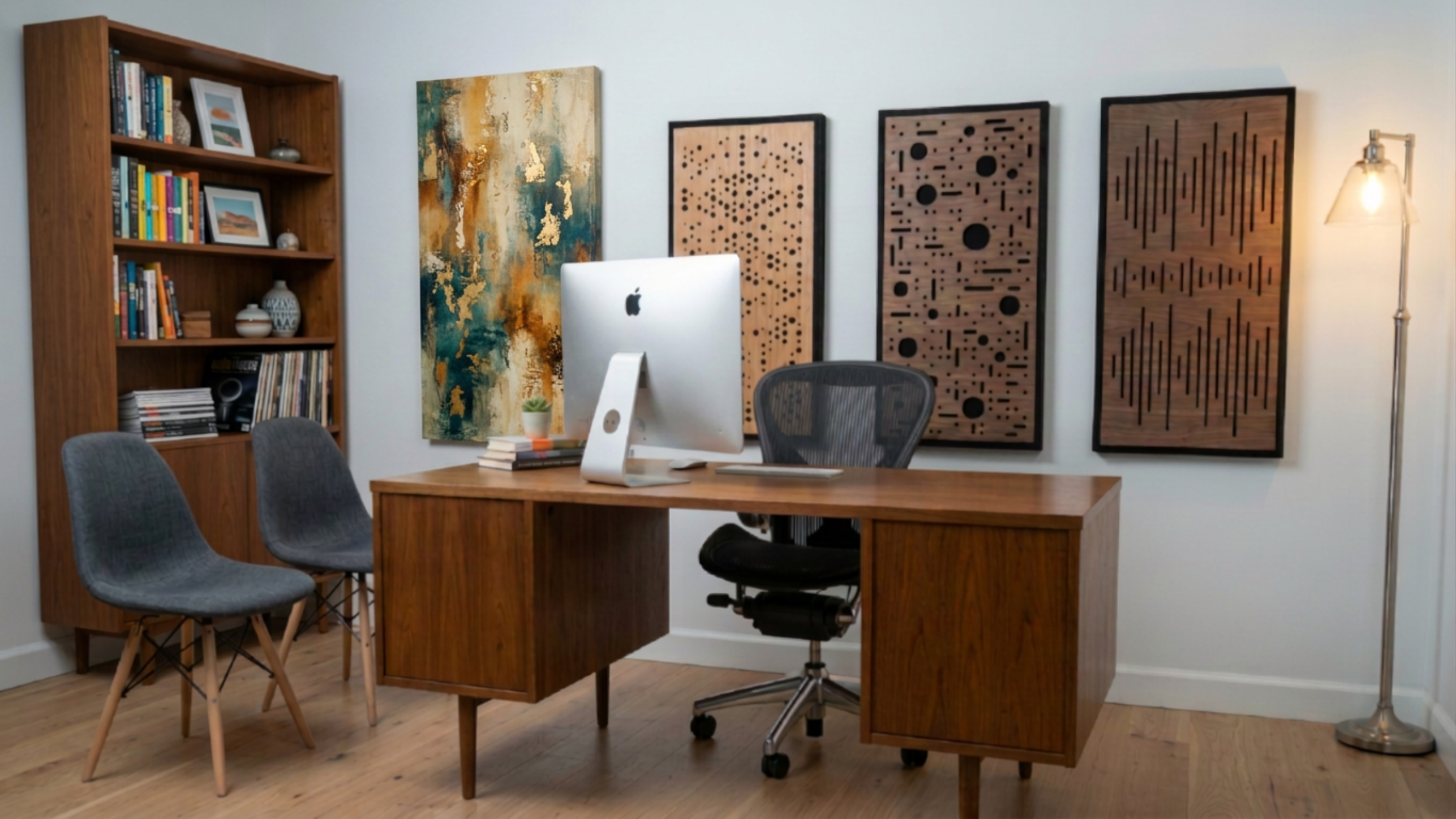 Image of Home Office with Wood Fusion24 Panels on wall