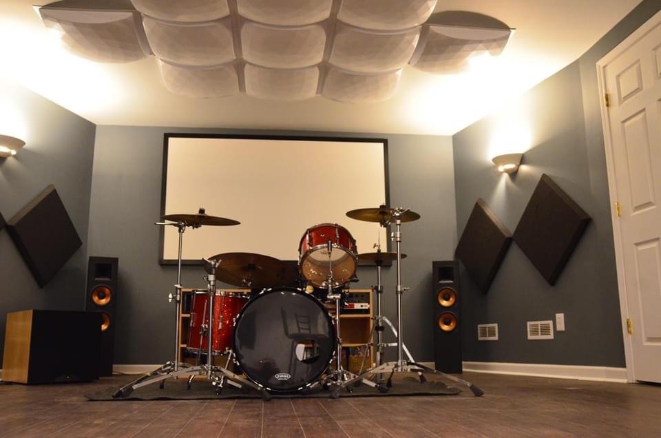 Auralex GeoFusors&trade; installed above drum kit