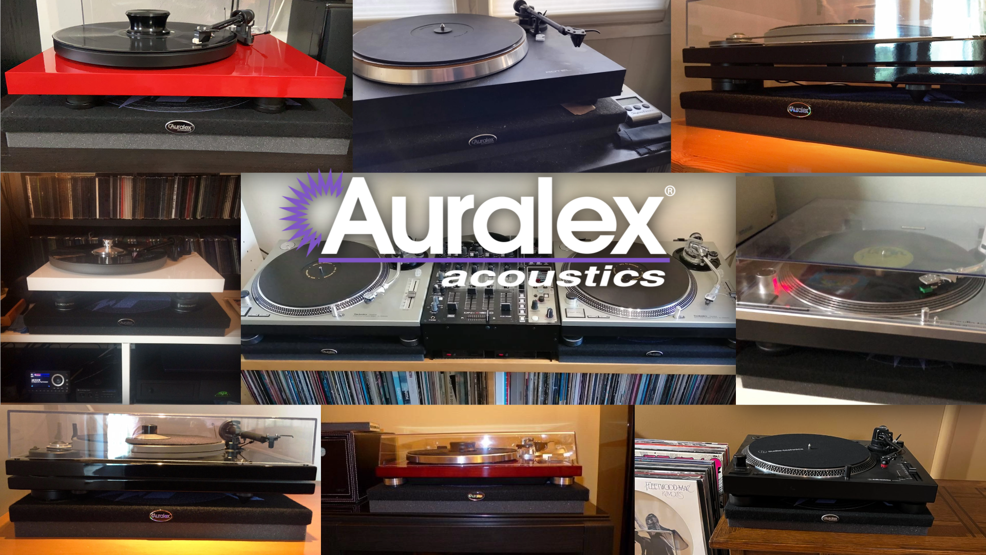 Collage of ISO-Tone platforms installed under customer turntables