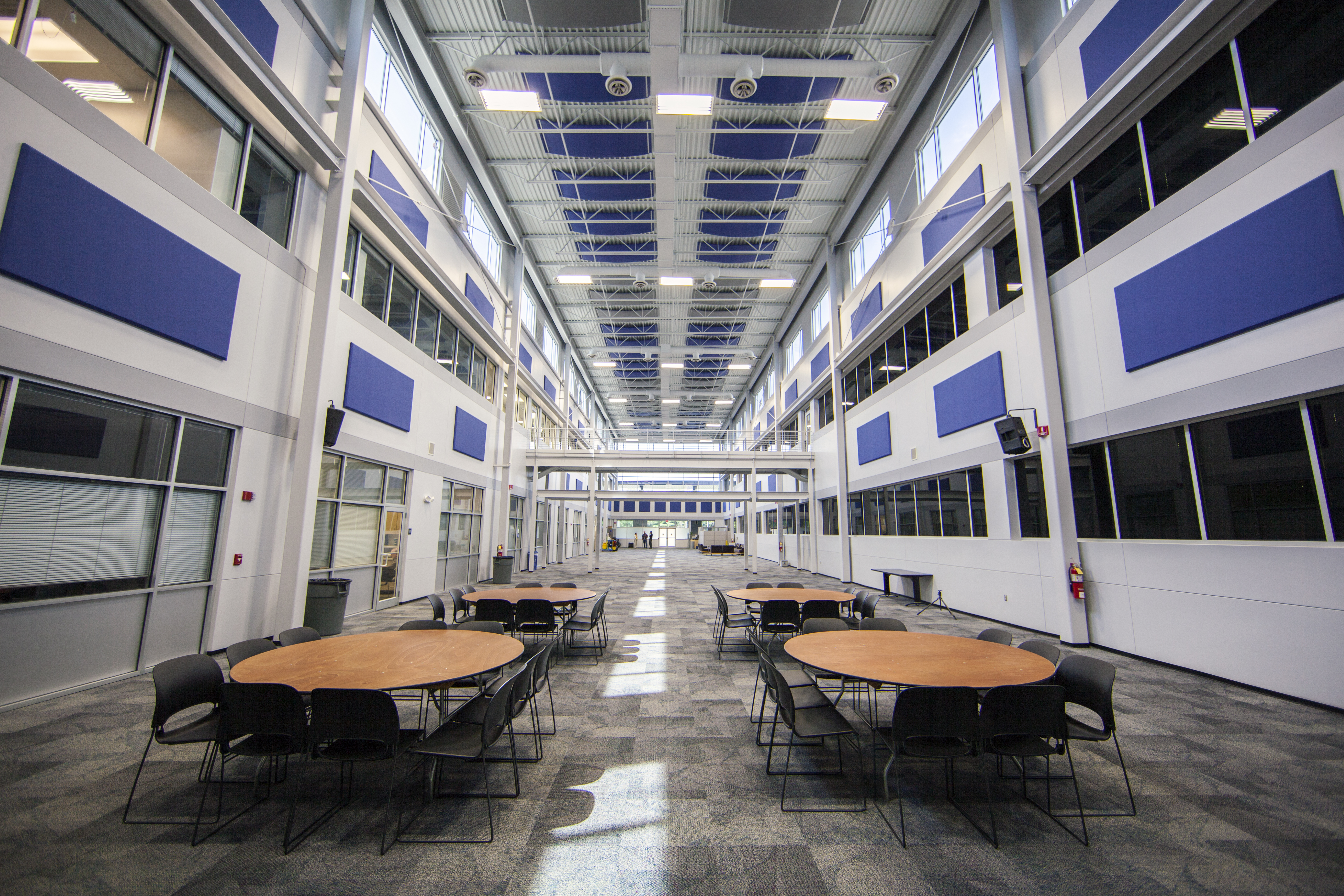 Auralex ProPanels and ProBanners - shown in Cobalt Blue (custom) installed in large office space.